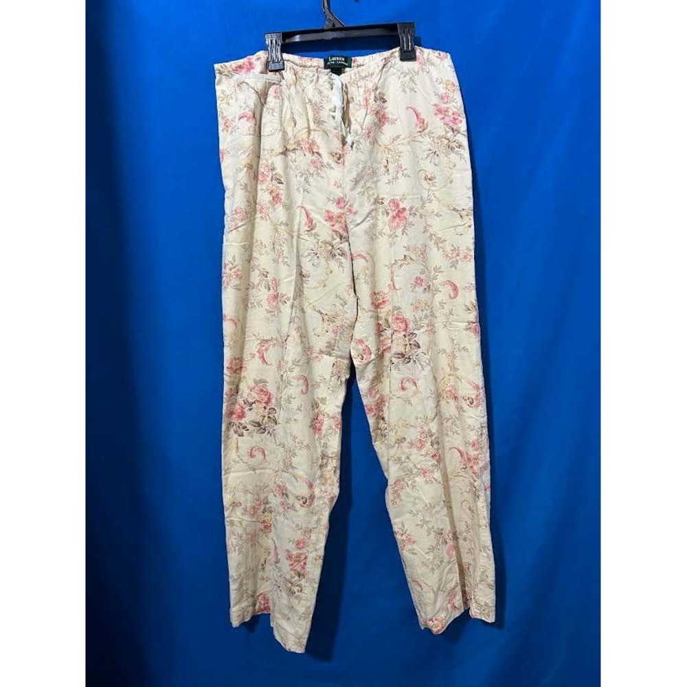 Lauren Ralph Lauren Floral Pajama Pants Cream Pink Cotton Sleepwear Large